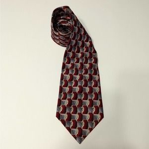 Pierre Cardin All Silk Red and Silver Geometric Tie